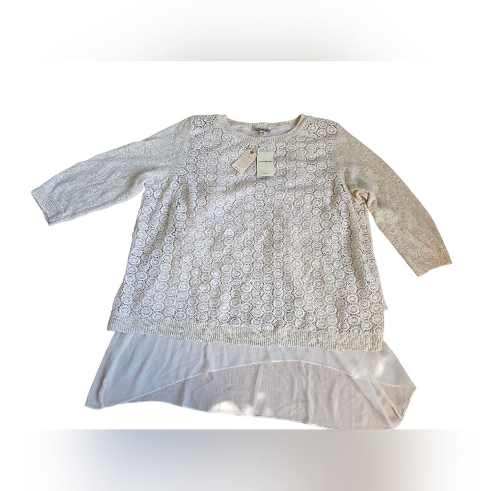NWT Lucky Brand Lace Layered Sweater Button Back Cream Size 2X
